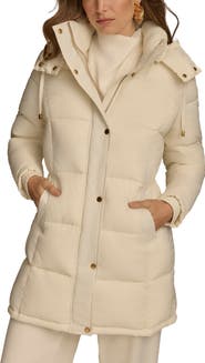 Donna Karan New York Hooded Ribbed Trim Puffer Jacket