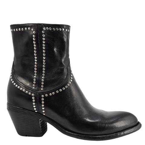Leather Studded Western Ankle Boot