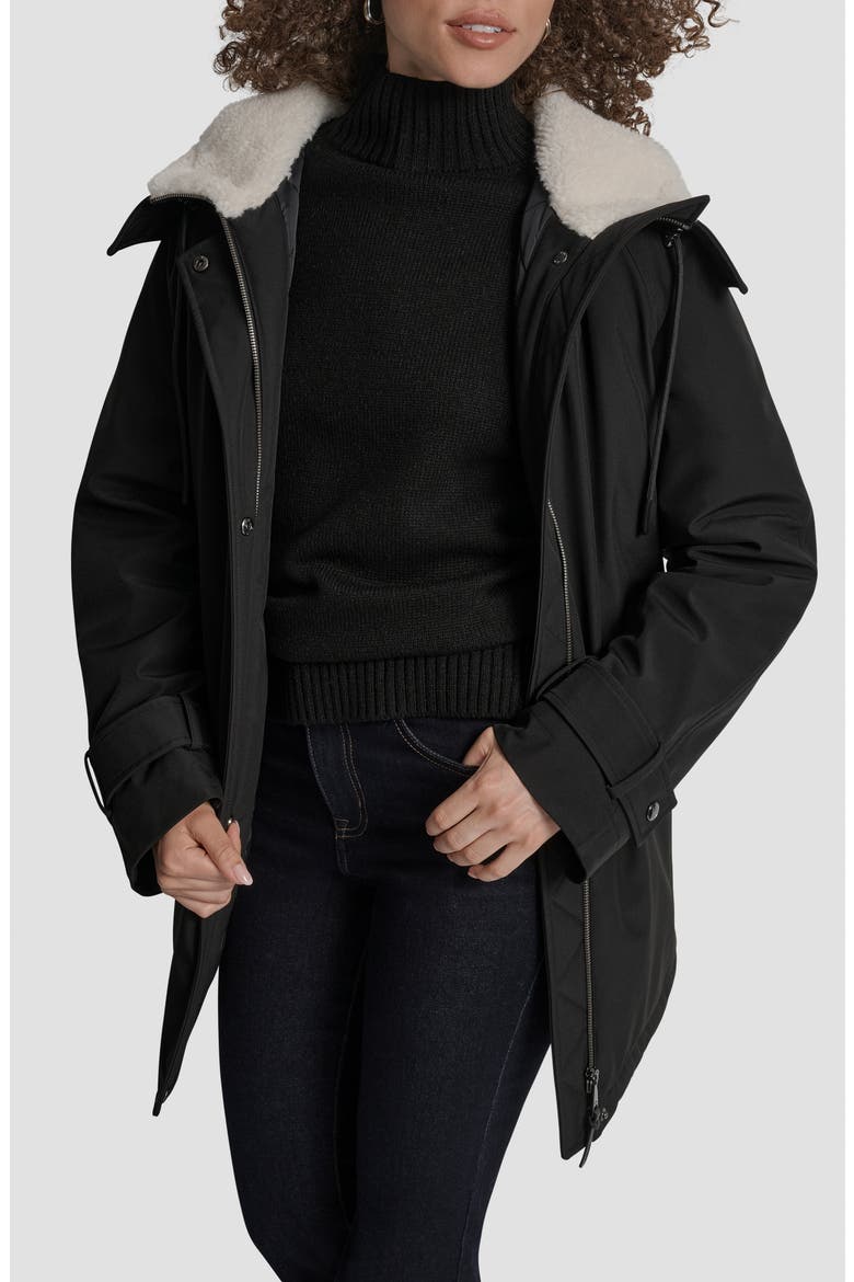 Faux Fur Lined Hooded Softshell Parka, Alternate, color, BLACK