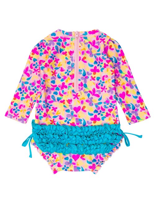 Rufflebutts Baby Girls Long Sleeve Upf50+ One Piece Rash Guard In Vibrant Neon