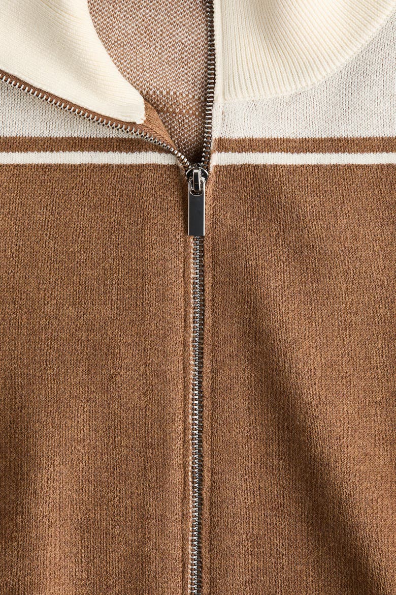 Zip-through Cardigan, Alternate, color, Dark beige/color block