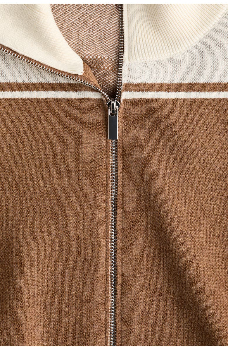 H&M Zip-through Cardigan, Alternate, color, Dark Beige/Color Block