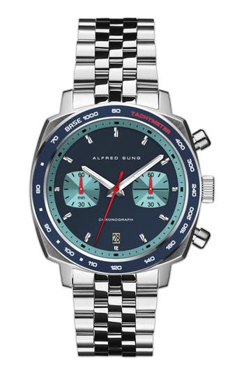 Alfred Sung Chronograph Quartz Bracelet Watch, 44mm In Metallic