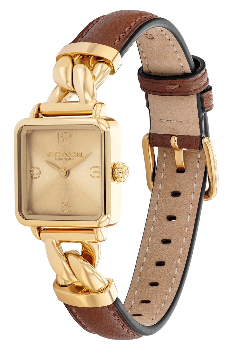 Cass Leather Strap Bracelet Watch, 22mm, Alternate, color, GOLD