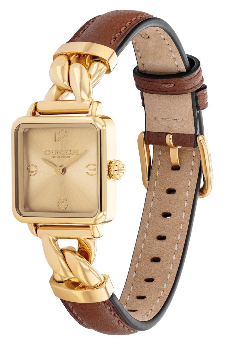 COACH Cass Leather Strap Bracelet Watch, 22mm, Alternate, color, Gold