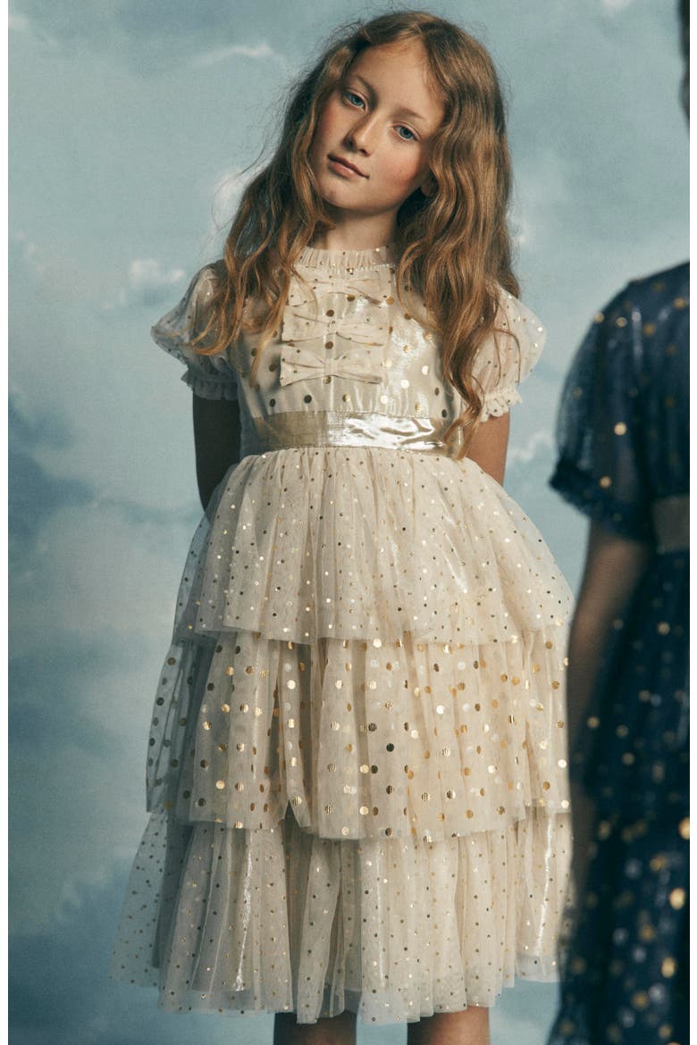 Kids' Metallic Tulle Party Dress, Alternate, color, GOLD METALLIC