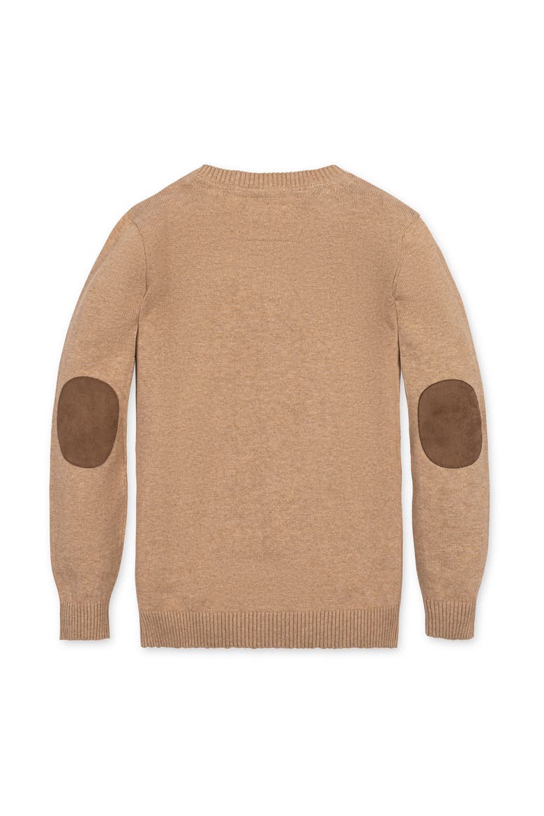 Kids' Organic V-Neck Sweater with Elbow Patches, Alternate, color, Camel Heather
