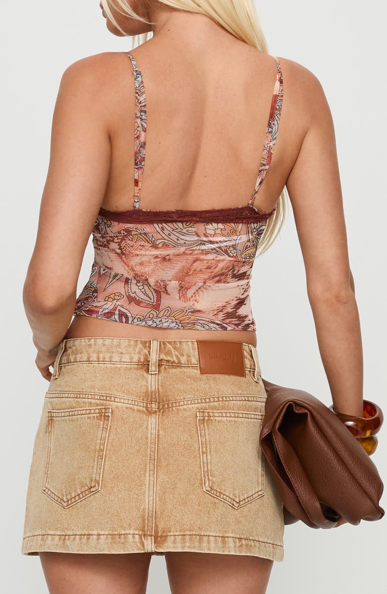 Princess Polly Loraleigh Mix Print Lace Trim Camisole, Alternate, color, Orange Multi