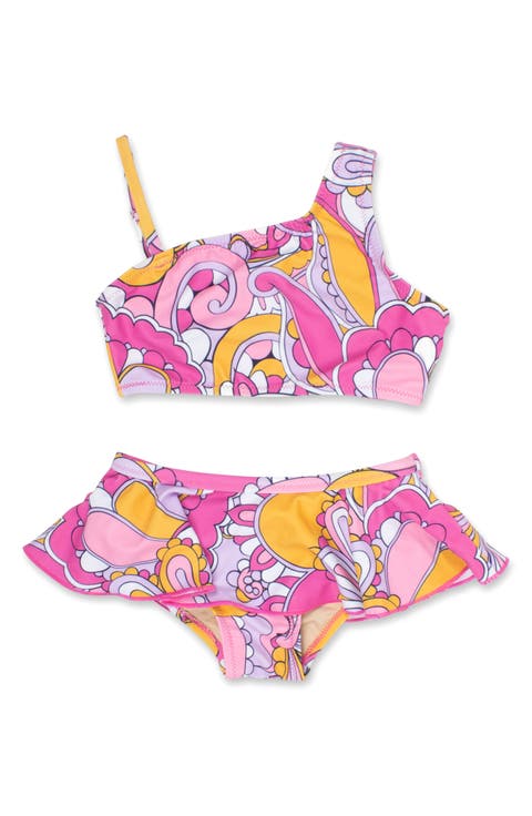Kids' Retro Pink Swirl Two-Piece Swimsuit (Big Kid)