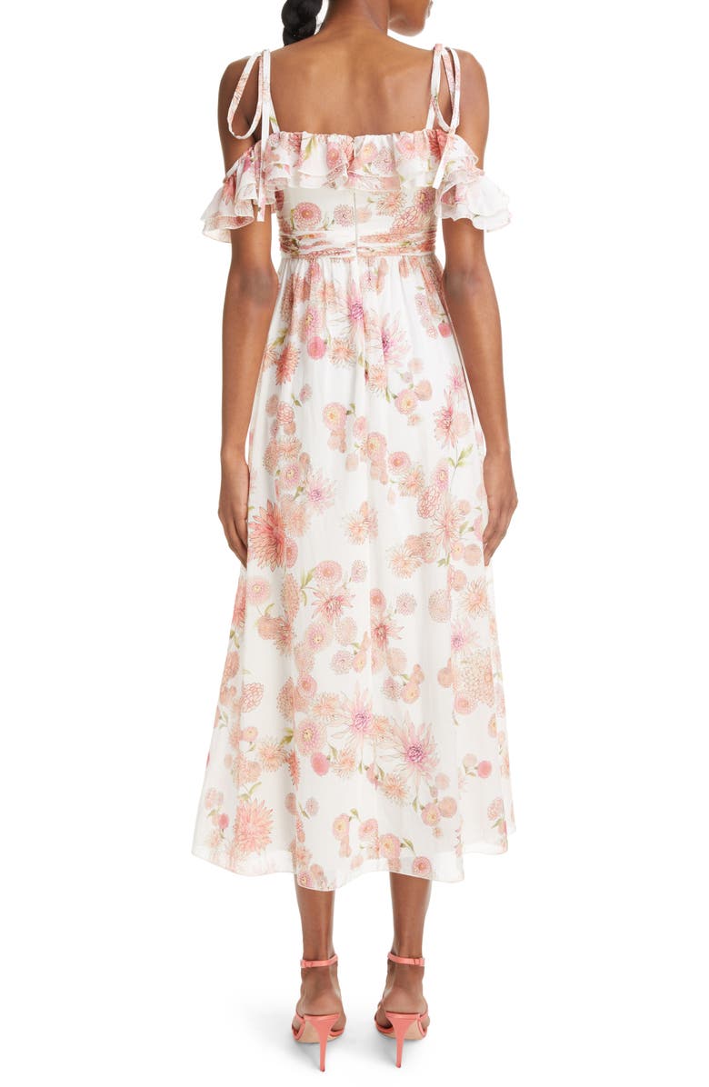 Giambattista Valli Dahlia Print Cold Shoulder Silk Dress, Alternate, color, 