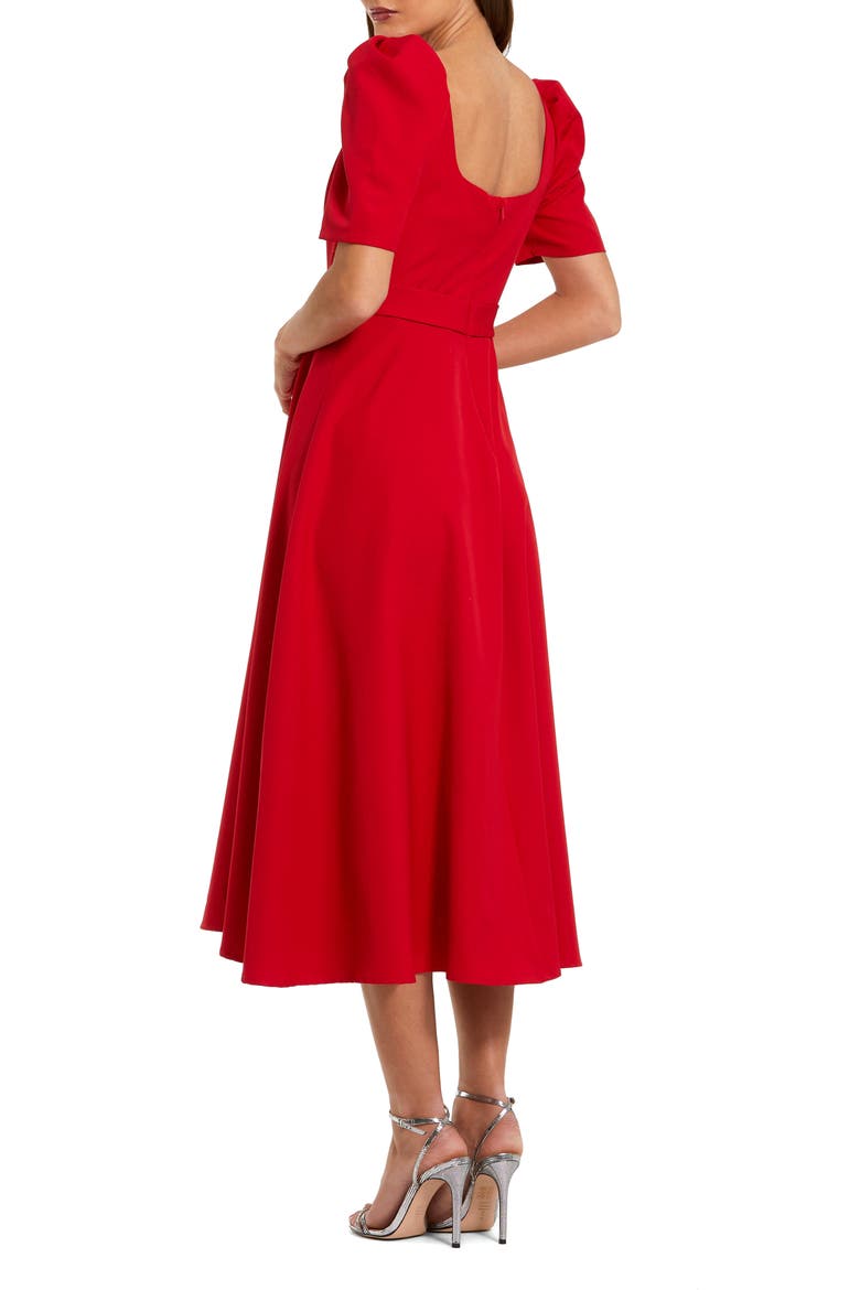 Square Neck Short Sleeve Midi Dress With Belt, Alternate, color, Red