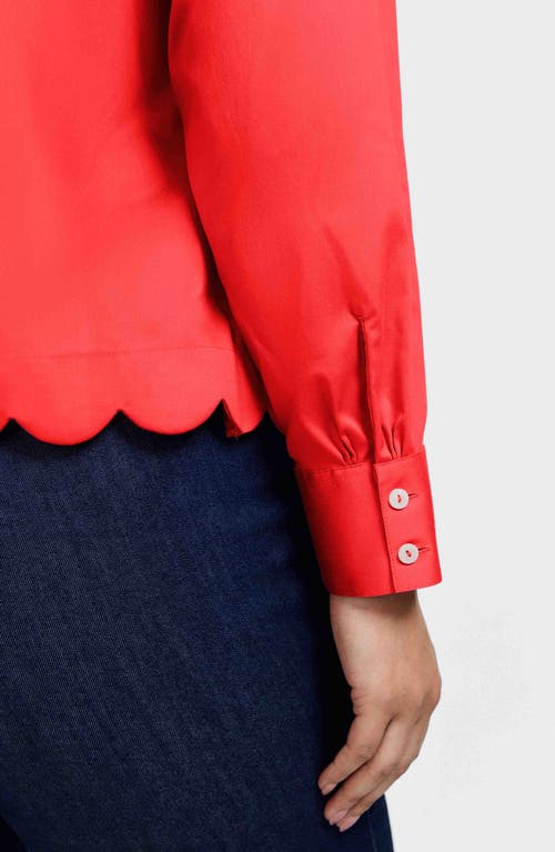 Foxcroft Scarlett Scallop Hem Button-up Shirt In Scarlet Red