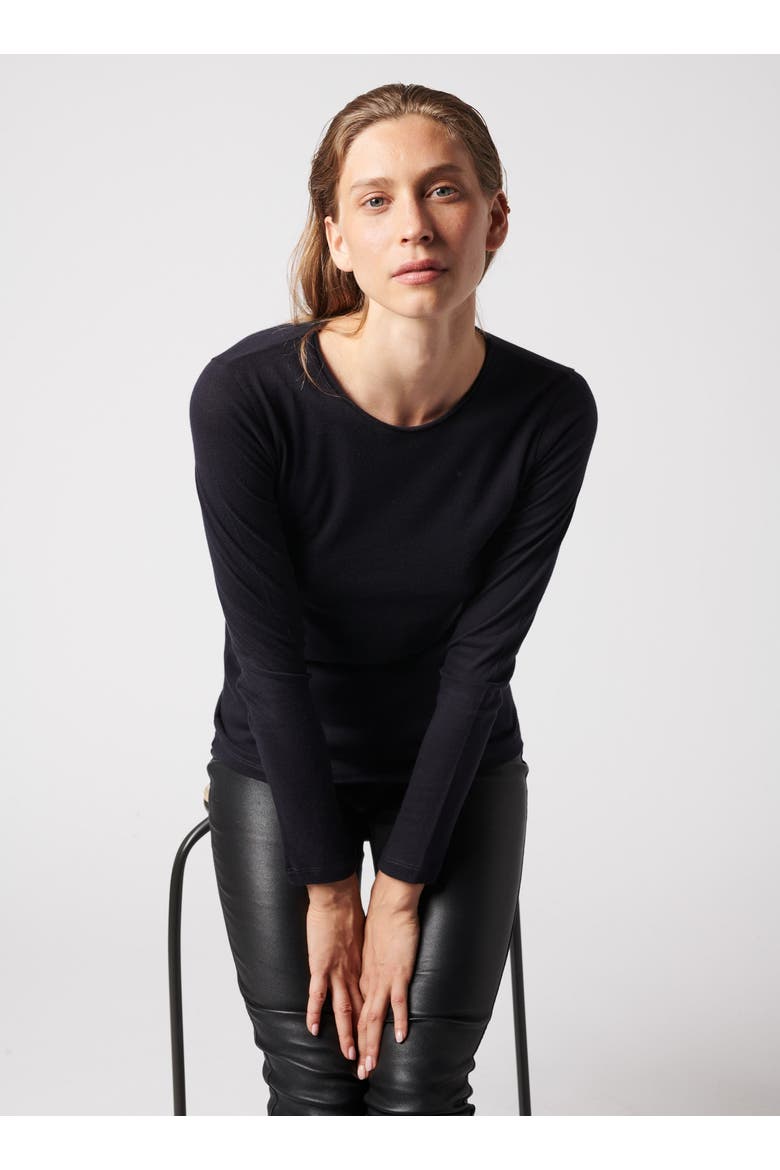 Cotton 'Silk Touch' Long Sleeve Crewneck T-Shirt, Alternate, color, NOIR