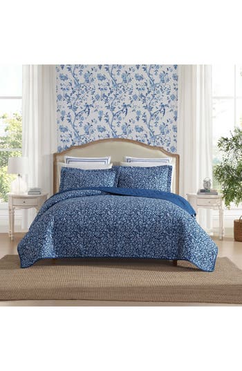 Laura Ashley Elaina 3-piece Twin Quilt & Sham Set In Dark Blue