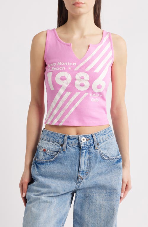 Shop Vinyl Icons Santa Monical 86 Split Neck Graphic Tank In Fuchsia Pink