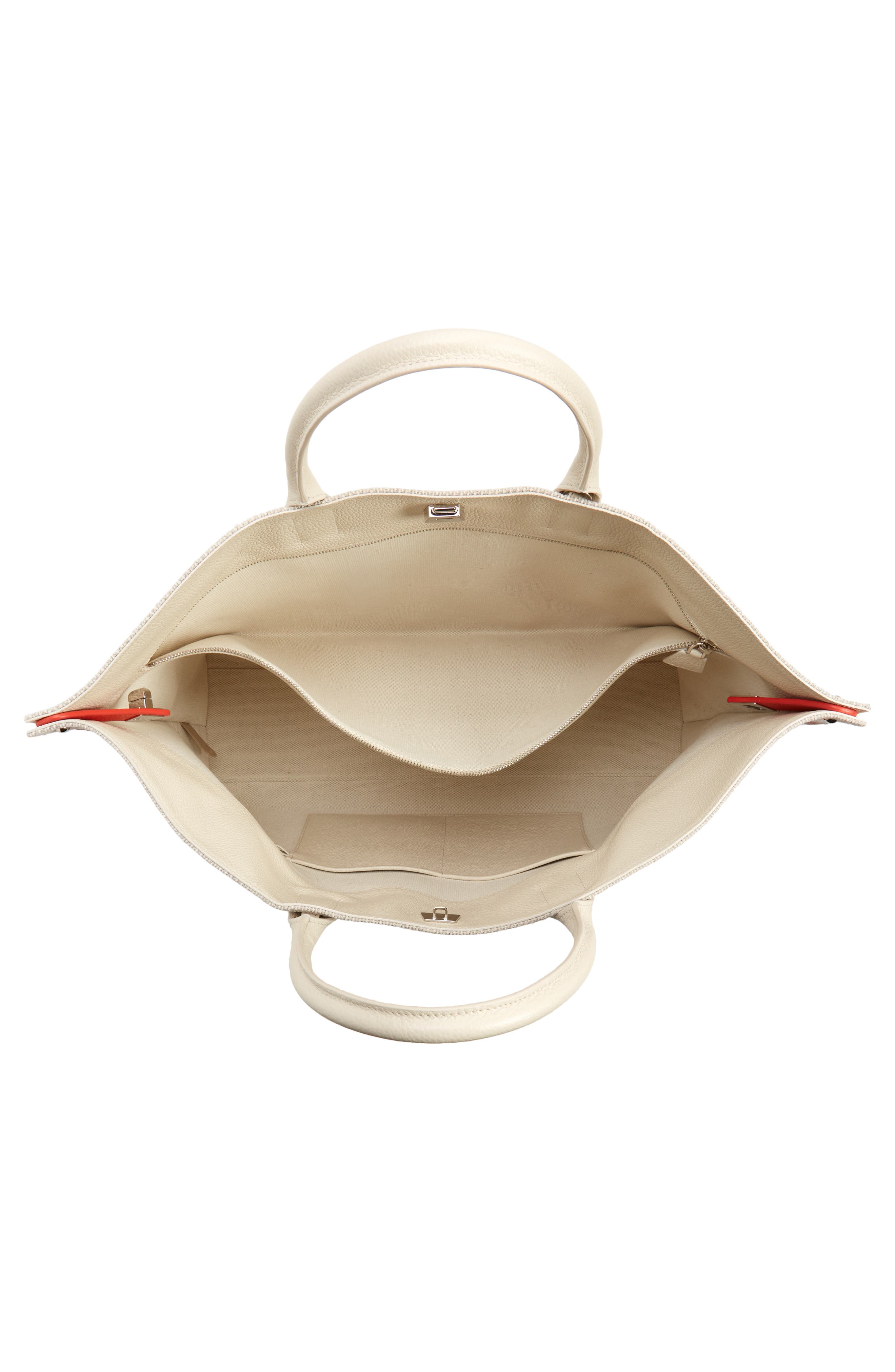 Akris Medium AI Poppies Leather & Canvas Convertible Tote, Alternate, color, 