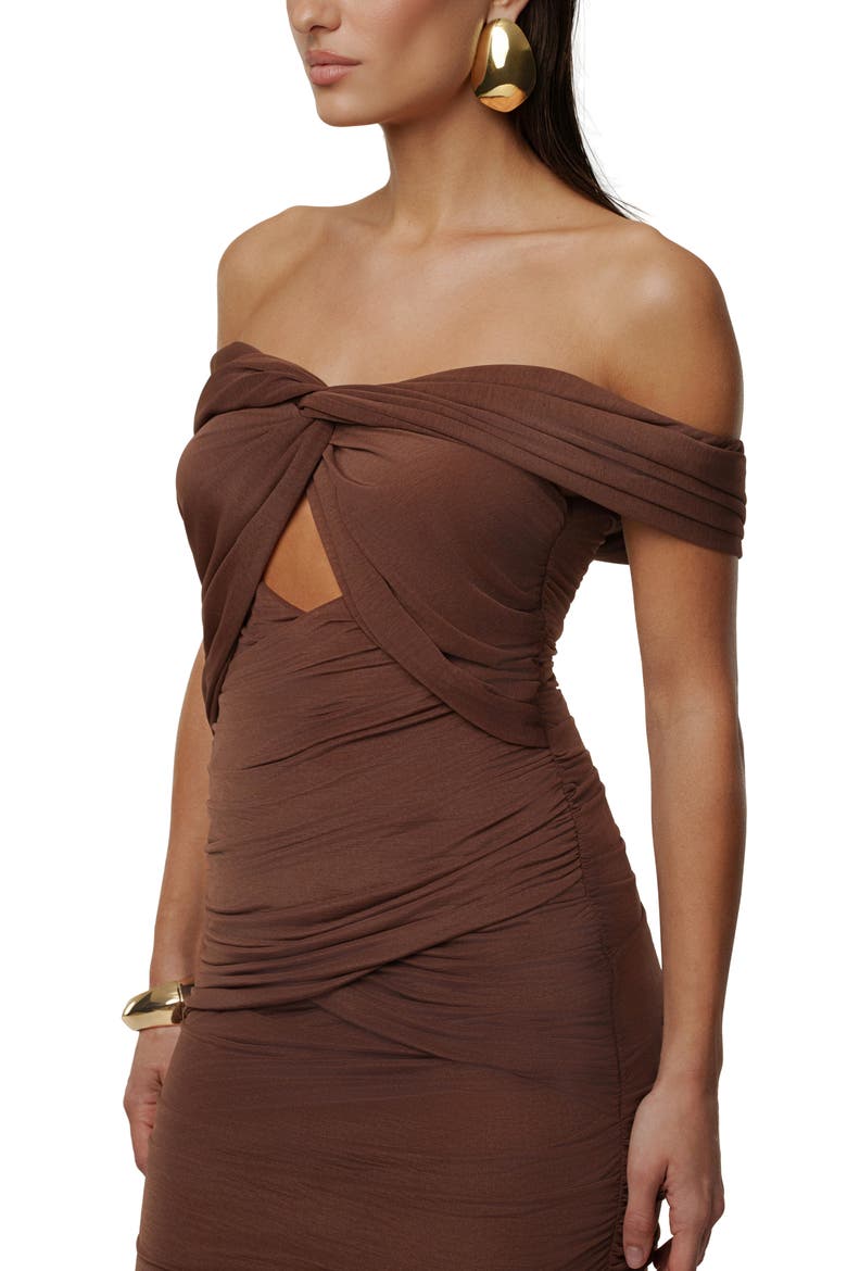 Alessandra Off the Shoulder Dress, Alternate, color, BROWN