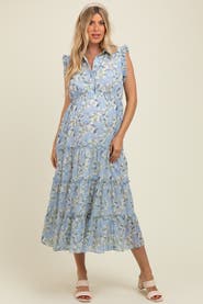 PinkBlush Floral Print Frilled Pocketed Midi Dress