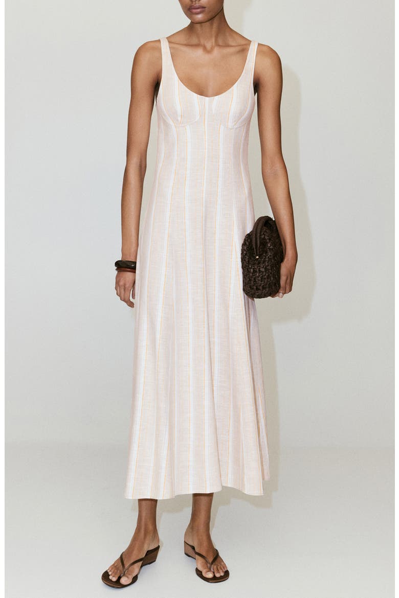 Striped Linen Blend Dress, Main, color, LIGHT/ PASTEL GREY