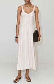 MANGO Striped Linen Blend Dress