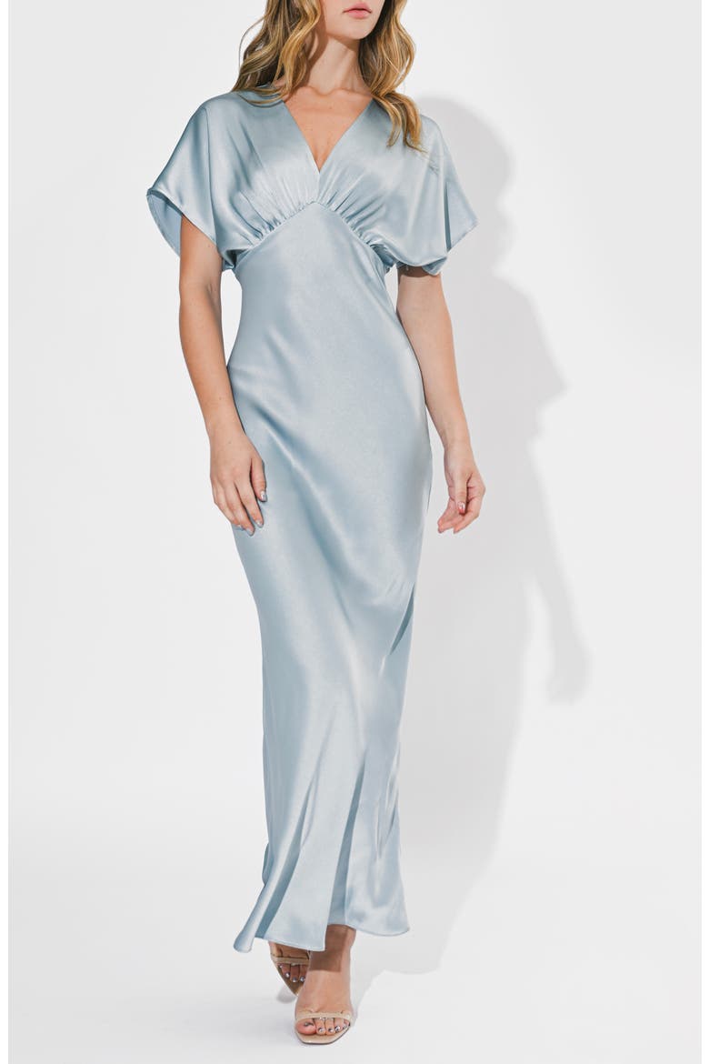 Dolman Sleeve Satin Cocktail Dress, Alternate, color, ICE BLUE
