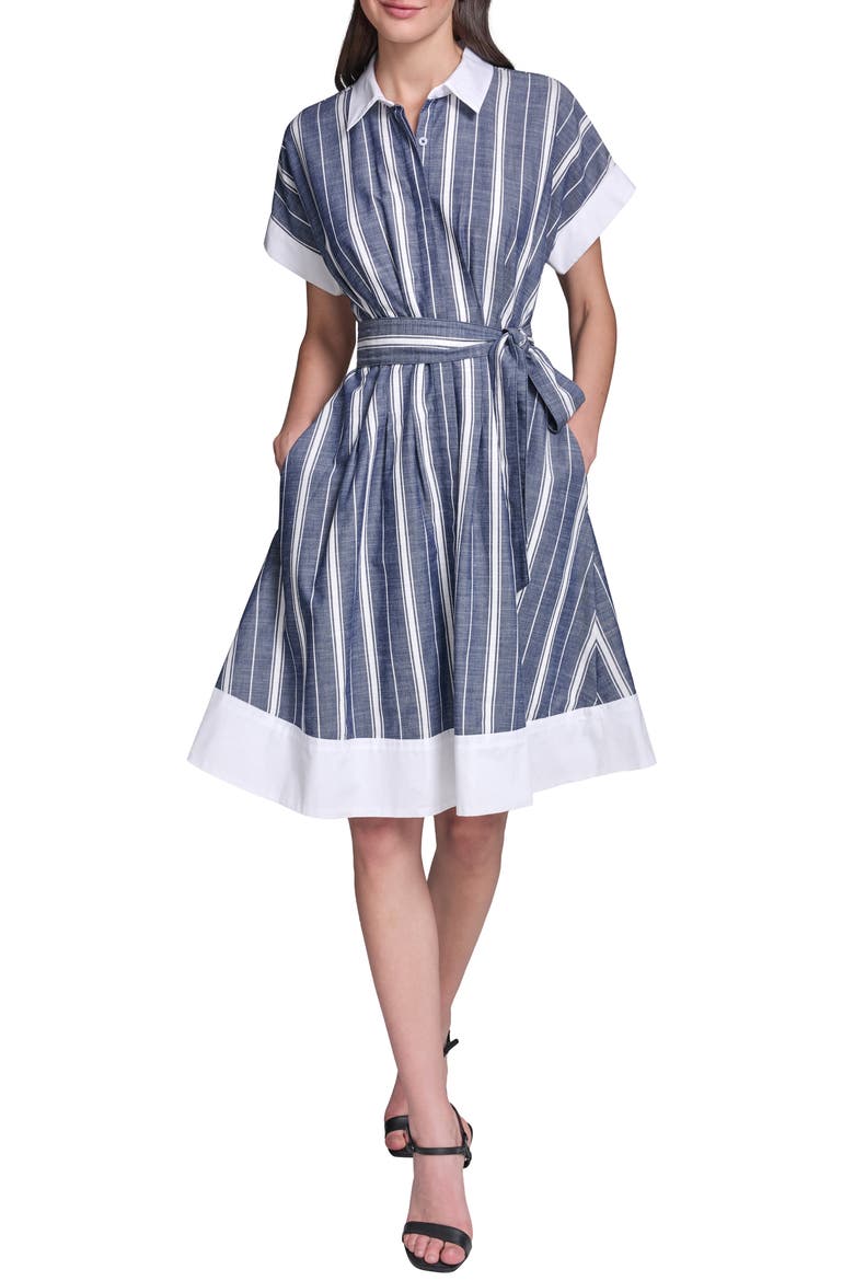 Melange Stripe Short Shirtdress, Main, color, MARITIME/ SOFT WHITE