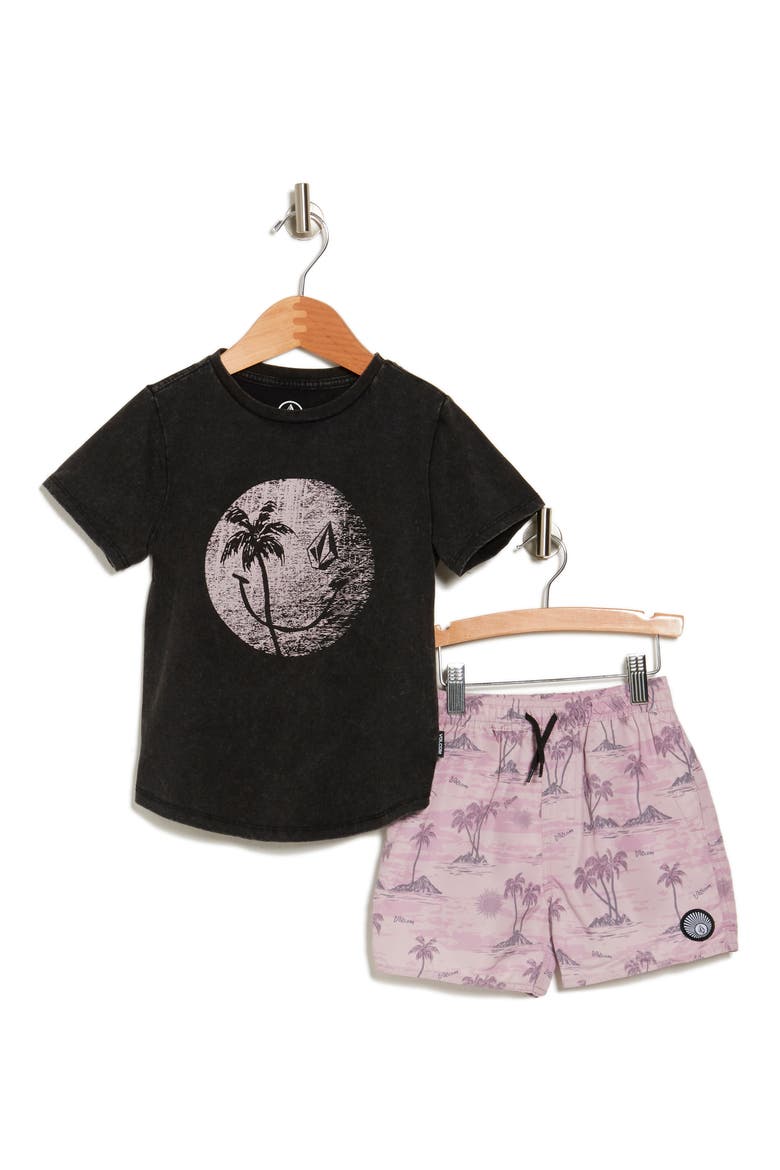 Kids' Graphic T-Shirt & Swim Shorts Set, Main, color, FADED BLACK