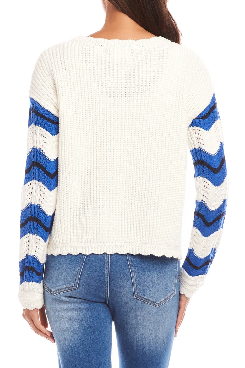 Zigzag Pointelle Stitch Cotton Blend Sweater, Alternate, color, WHITE/ BLUE