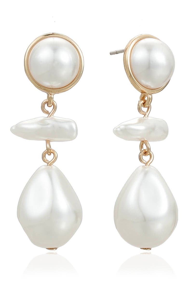 Rip Tide Faux Pearl Drop Earrings, Main, color, GOLD