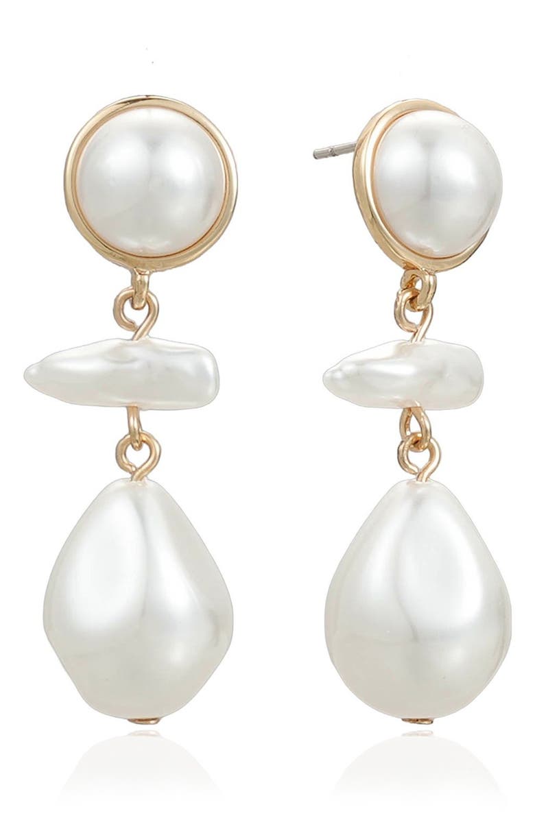 Ettika Rip Tide Faux Pearl Drop Earrings, Main, color, Gold