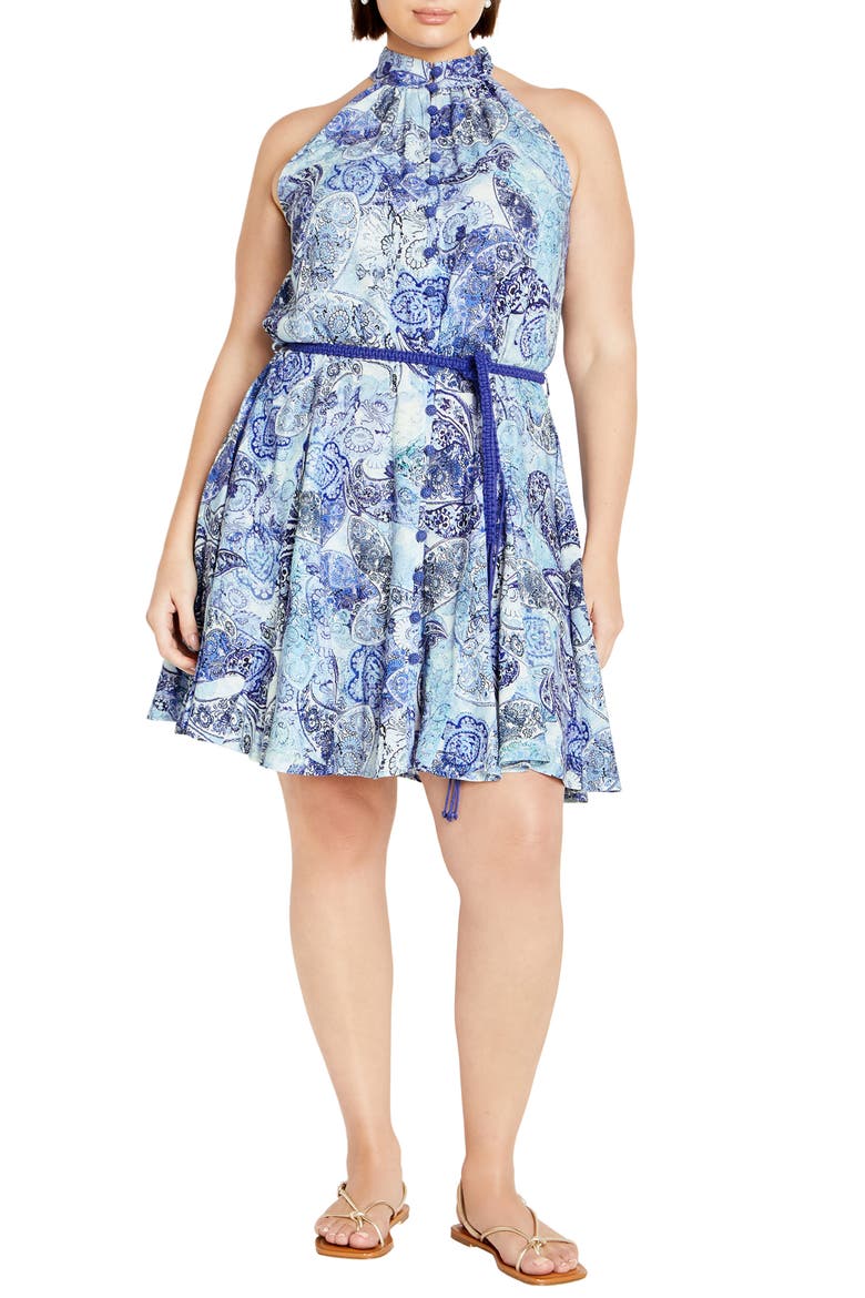 Beauty Sleeveless Tie Waist Dress, Main, color, BLUES BEAUTY