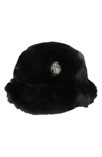 Kurt Geiger London Faux Fur Bucket Hat In Black