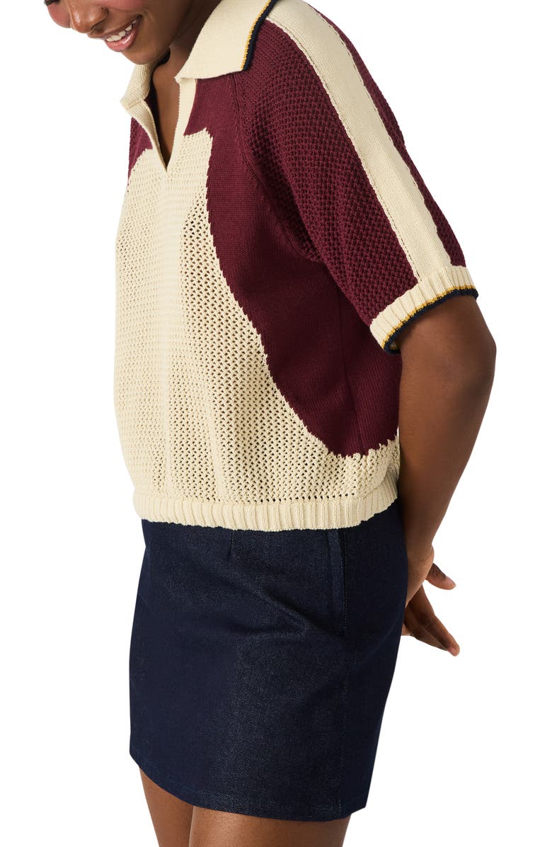 Steve Madden Axon Open Stitch Polo Sweater, Alternate, color, Ivory Multi