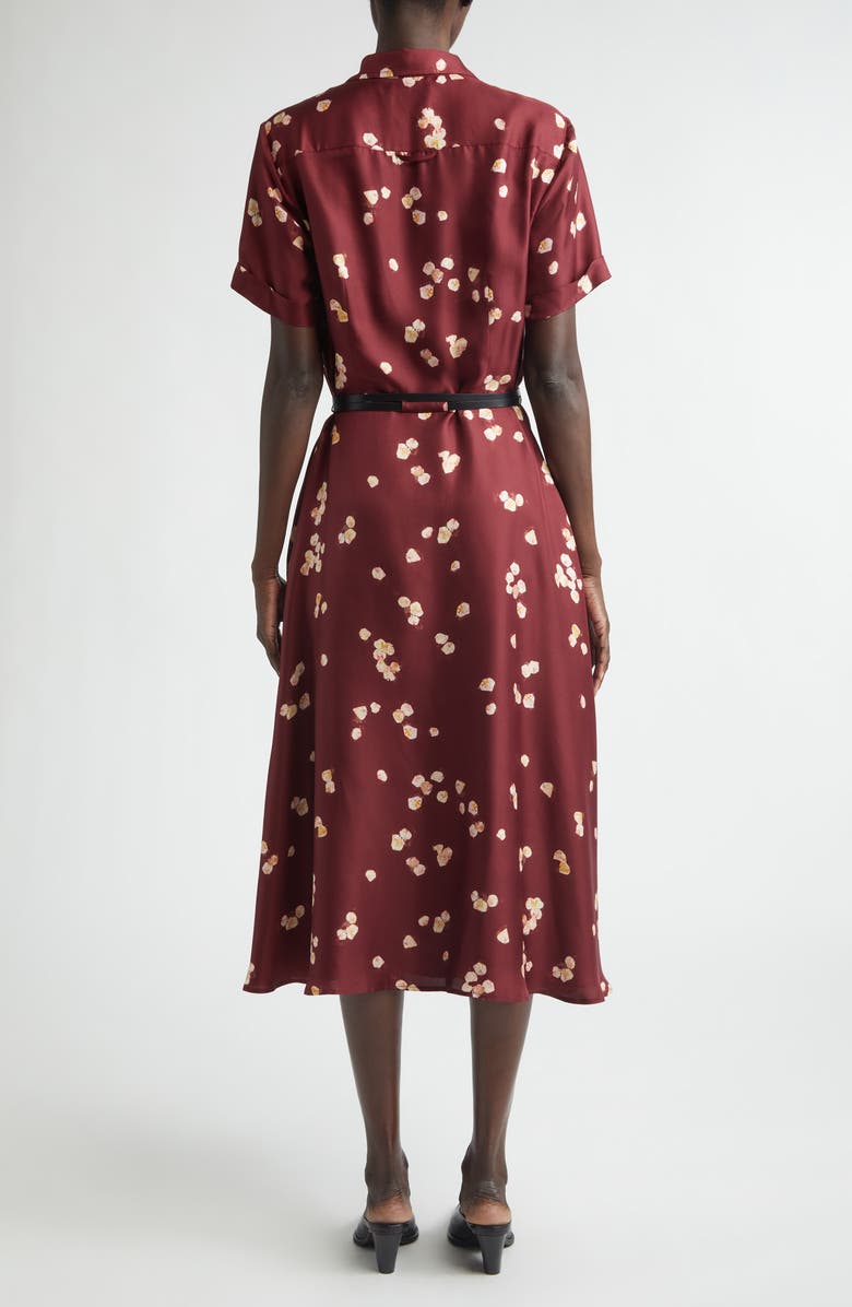 Altuzarra Kiera Petal Print Belted Silk Shirtdress, Alternate, color, Maroon Allover Petals