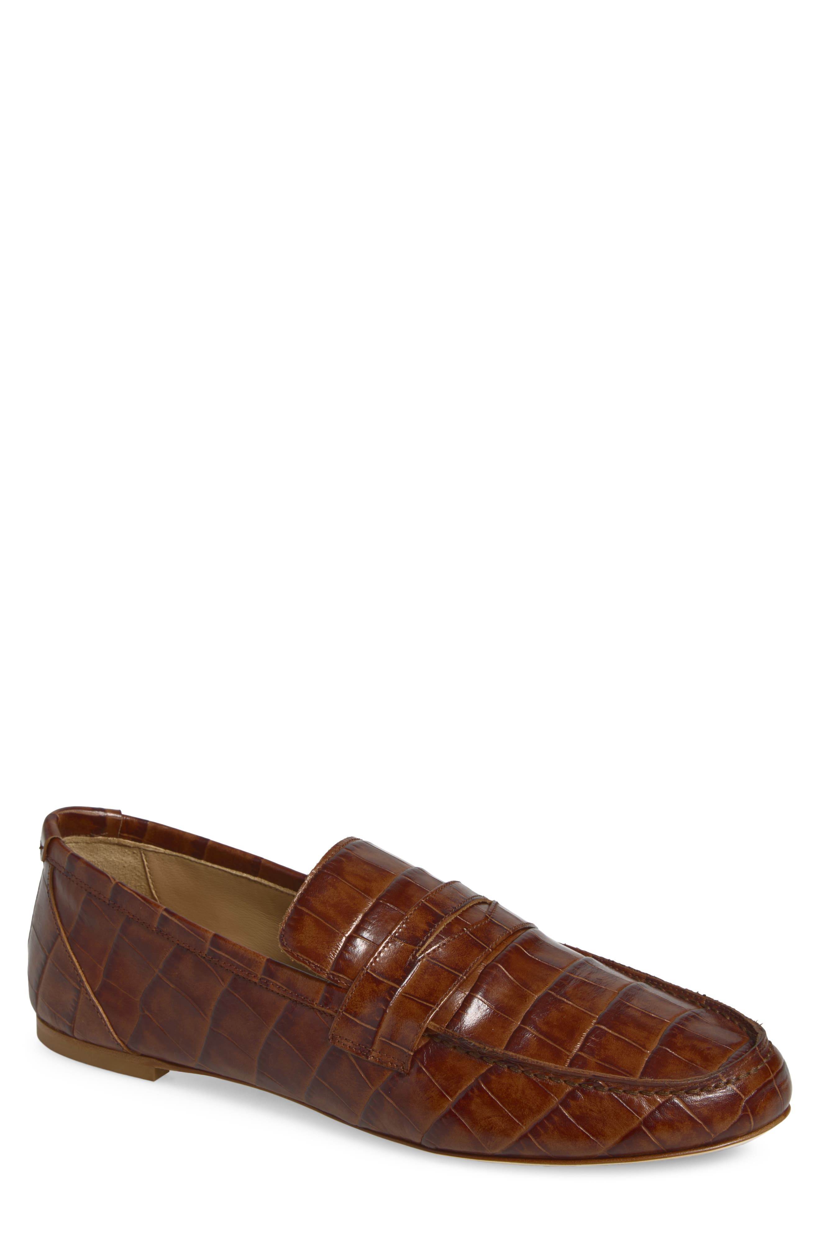 The Croc Embossed Penny Loafer, Main, color, BROWN CROC