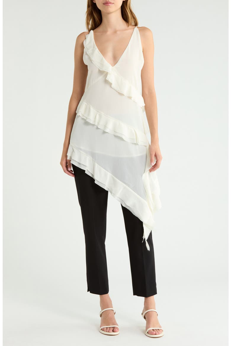 Asymmetrical Ruffle Trim Camisole, Main, color, CREME