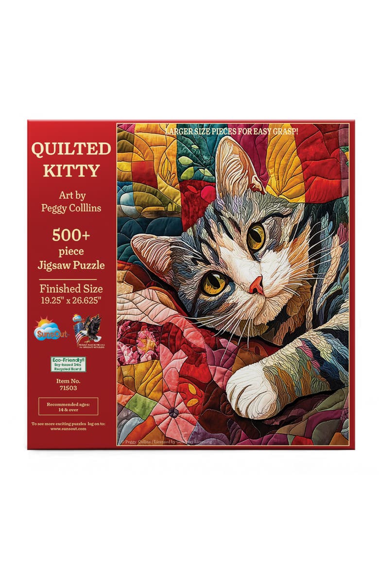 Quilted Kitty 500 piece Jigsaw Puzzle for Adults Large Pieces, Alternate, color, Multicolor