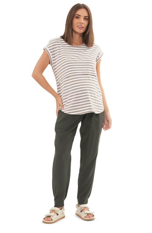 Ripe Maternity Lionel Stripe Nursing/maternity T-shirt In Neutral