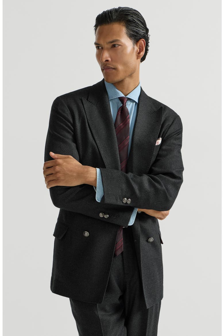 Mouliné virgin wool twill one-and-a-half breasted deconstructed blazer with metal buttons, Alternate, color, Anthracite