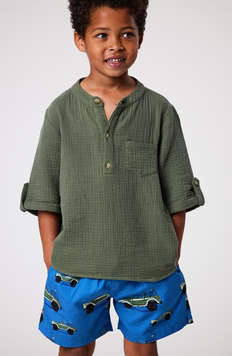 Snapper Rock Kids' Frankie Cotton Gauze Henley Top, Alternate, color, Green
