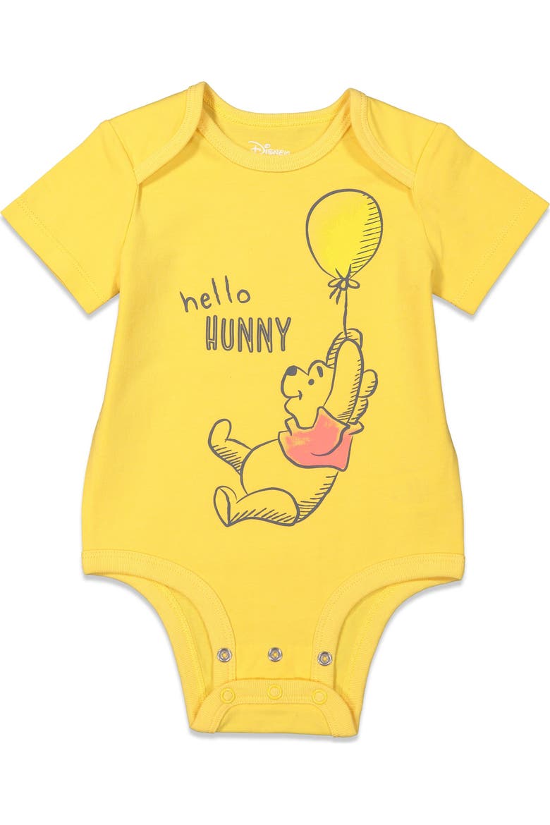 Winnie the Pooh 3-Pack Short Sleeve Bodysuits, Alternate, color, Grey Oatmeal Yellow