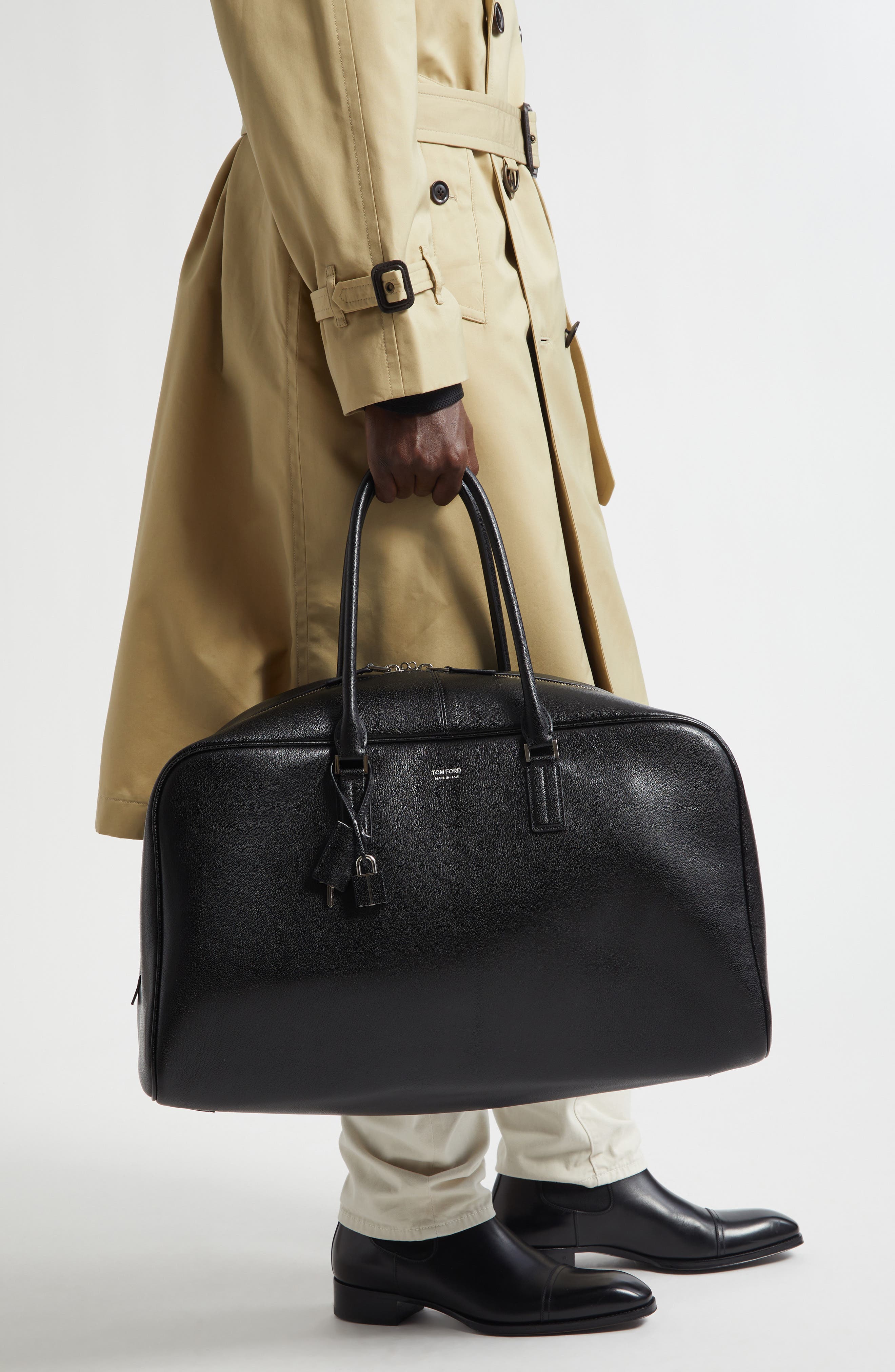 TOM FORD Supple Grain Leather Bowling Bag, Alternate, color, 1N001 Black