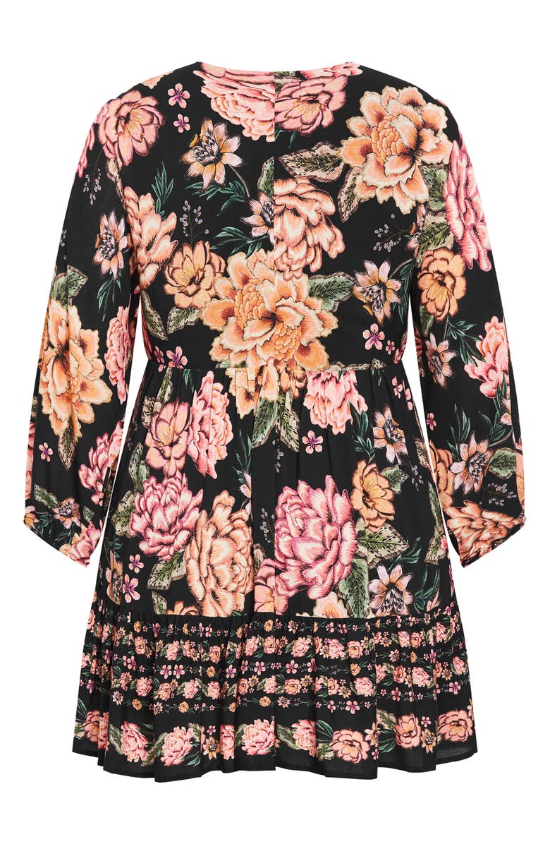 City Chic The Divine Border Print Long Sleeve Minidress, Alternate, color, Floral Print