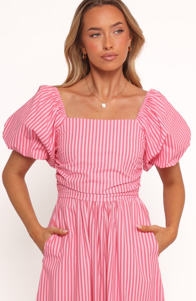 Petal & Pup Chlo Stripe Puff Sleeve Cotton Midi Sundress, Alternate, color, Red Stripe