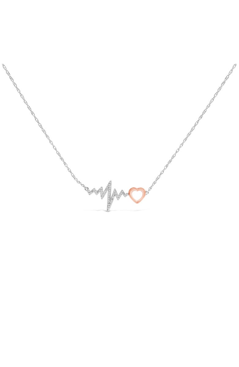 Haus of Brilliance 14K Rose Gold Plated Silver Diamond Accent Zig Zag Heart Necklace, Main, color, White Gold Over Silver