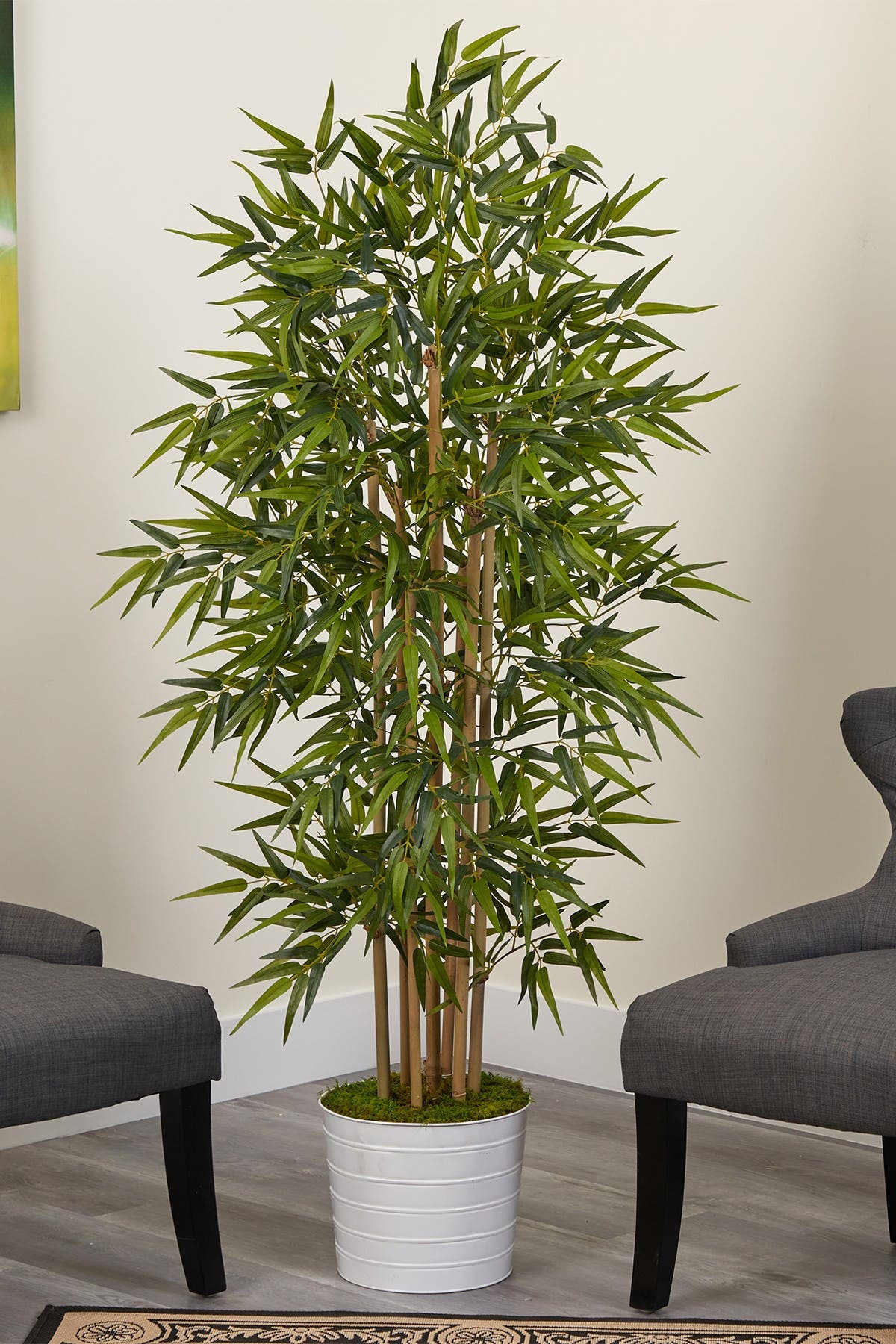 NEARLY NATURAL 64in. Bamboo Artificial Tree in White Tin Planter ...
