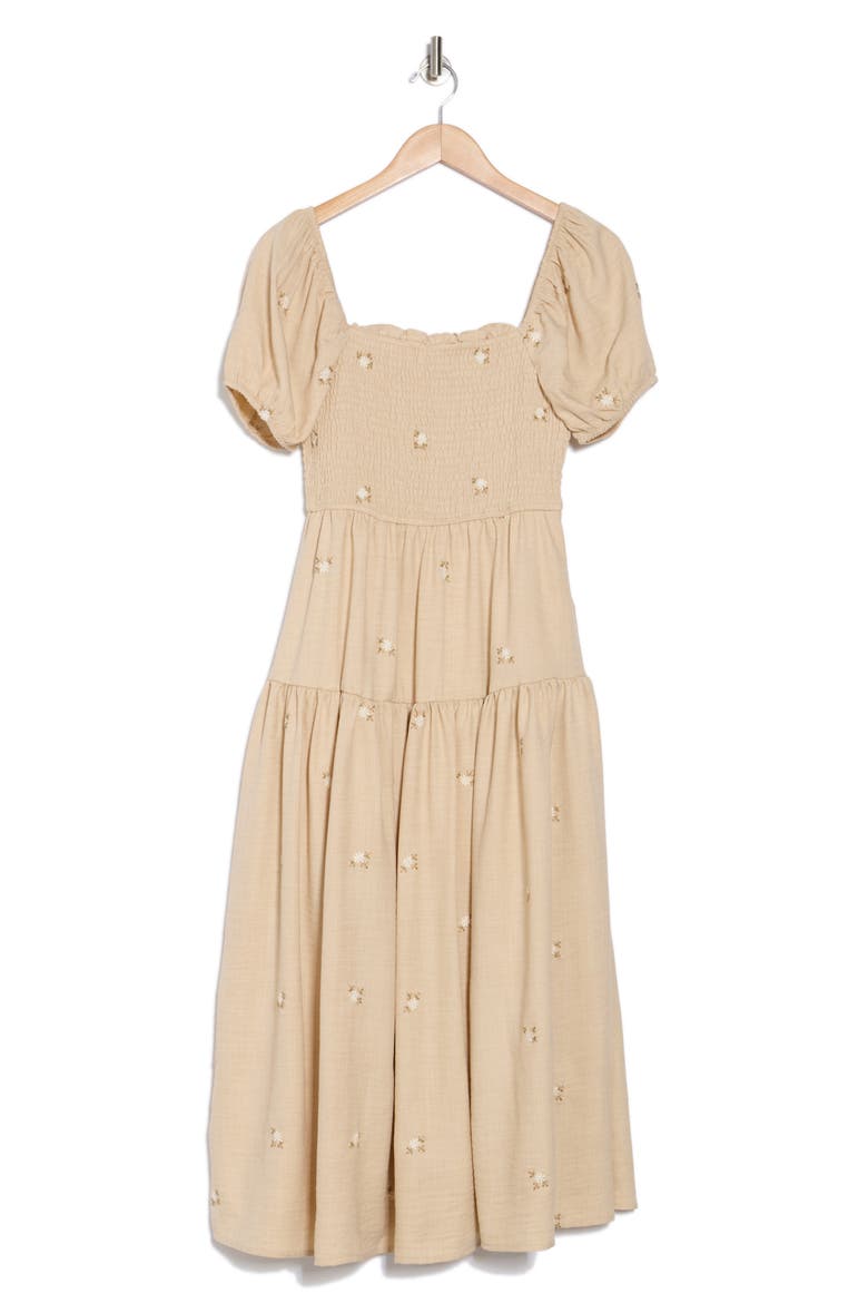 Floral Embroidered Maxi Dress, Alternate, color, KHAKI MULTI