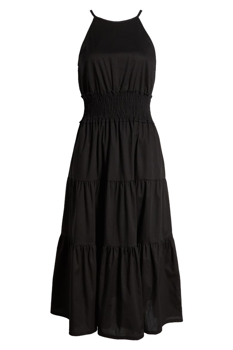 Smocked Waist Tiered Maxi Dress, Alternate, color, BLACK
