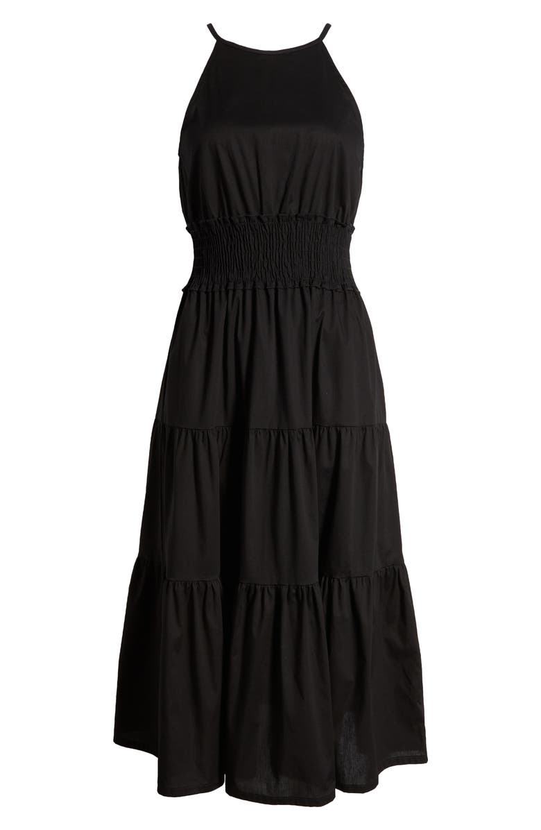 Loveappella Smocked Waist Tiered Maxi Dress, Alternate, color, Black