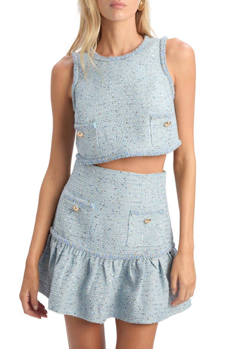 Elina Bouclé Crop Top, Main, color, BLUE BOUCLE